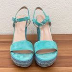 Stuart Weitzman Single Island Embellished Rope Turquoise Suede Wedge Sandals 8.5 Photo 2