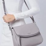 Kate Spade Jackson Gray Taupe Soft Pebbled Leather Medium Flap Crossbody Bag Photo 0