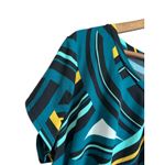 Worthington  Women's XL Geometric Print Short Sleeve V-Neck Top Teal Yellow Black Photo 2