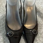 Etienne Aigner  Brown Patent Leather‎ Fabric Logo Sling Back Vanessa Heels 7.5 Photo 0