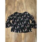 Ann Taylor  Black Purple White Floral Long Sleeve Blouse Bell Sleeve Medium Photo 4