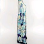 Vtg Future Couture New York Hostess Maxi Dress Asian Garden Scene 60s 70s Blue Photo 5