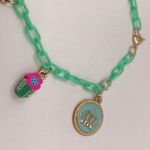 Handmade Cutecore Angel Crown Teddy Bear Floral Charm Bracelet Plastic Chain Green Photo 3