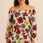 Newport News Sunstreak by  90s Vintage Floral Sheer Tunic Blouse M | Boho Retro Photo 0