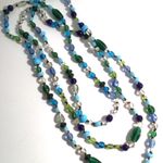 American Vintage Artisan Glass Bead Necklace 60” Single Strand Double Triple Blue Green Beads Vtg Photo 0