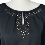 Chico's Chico’s Women’s Gold Silver Embellished Black Peplum Blouse Size 1, US 8 Photo 4