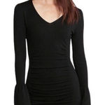 EXPRESS  V-Neck Bell Sleeve Ruched Sweater Black Midi Dress size XS Photo 0