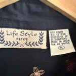 Life Style Black Linen cotton Blend Floral Embroidered Tunic Shirt Petite Large Photo 3