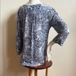 Fred David Blue and White 3/4 Sleeve Relaxed Blouse Photo 2