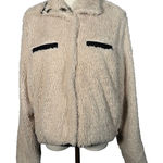 Thread & Supply Ivory Sherpa Fleece Jacket Medium Teddy Coat Button Front Black Photo 0