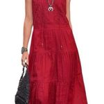 Sundance Dark Red Tassel Embroidered Pleated Elegant Cotton Maxi Dress size XL Photo 0