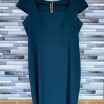 ROLAND MOURET JEDDLER TEAL CREPE CAP SLEEVE DRESS SIZE 14 Green Photo 0