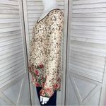 Blu Pepper  Leopard Roses Print Sheer Blouse Small Beige Red Back Cutout Photo 1