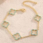 Turquoise and Gold Clover Bracelet Costume No Real Stone or Metals Photo 2