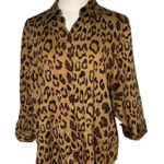 CHAPS XL Leopard Print Button Front Cotton Blouse Long Sleeve Safari Shirt Photo 0