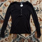 1. State  Black Long Sleeve Henley Top Photo 0