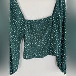 Abercrombie & Fitch AF Green White Polka Dot Long Sleeve Smocked Blouse Small Photo 12