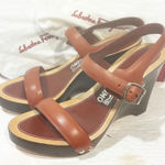 Salvatore Ferragamo  Size 7C Brown Leather Wedge Strappy Sandal NEW Photo 0