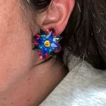 Vintage 1940s Colorful Starburst Clip On Ballroom Earrings Blue Photo 5