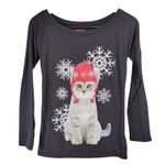 Freeze Grey Kitten in Winter Hat with Snowflakes Long Sleeve Top Size XS Gray Photo 1