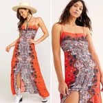 Free People  Morning Song Red Floral Paisley Printed Button Lace Maxi Dress XS Photo 2