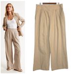 Abercrombie & Fitch NWT  Linen Pleated Pull‎ On Wide Leg Trouser Pants L Long Tan Photo 1