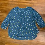 NYDJ  Womens Floral Print V Neck 3/4 Sleeve Blouse Teal Yellow White Size Medium Photo 3