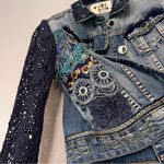 Desigual  DENIM JACKET SWEATER LONG SLEEVES EMBROIDERED COLORFUL LORAL Sz 36 Photo 12