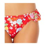California Sunshine Red Floral Bikini Ruffle Hipster Bottom NWT Photo 1