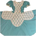 vintage Aqua & white Daisy overlay dress circular skirt size large Blue Photo 8