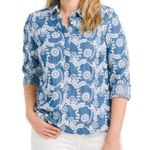 Given Kale Shirt Womens X Small Blue White Floral Embroidered Denim Button Down Size XS Photo 0