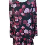 BCBGeneration  Two Tiered A-Line Dress Black Floral bell sleeve long sheer Photo 1