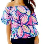 Lilly Pulitzer  Top Off The Shoulder Sain Blouse in Pink Sunset Sunny Side S EUC Photo 0