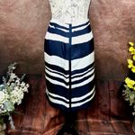 W By Worth  Wavy Stripe 100% Silk Twill Slim Skirt Navy/White size 10 Photo 1
