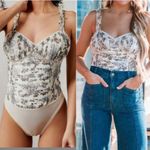 Free People  weekend plans bodysuit in tea combo floral sheer ruffles Photo 6