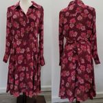Nanette Lepore  Women's Size 2  Burgundy Floral Pintuck Button Down Shirt Dress‎ Photo 2