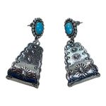 Turquoise‎ Western Earrings Silver Tone Dangle Drop Southwestern Style New Photo 1