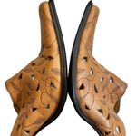 MIA Vicki Laser Cut Leaf Pattern Slip-On Leather Mules Tan Photo 13