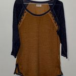 Maurice's Maurice’s 24/7 Lace-Up Shoulder Two-Tone Raglan Top | Navy & Mustard Women’s L Photo 1