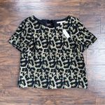 Anthropologie Hutch • Anthro Leopard Top metallic brocade gold black boxy bow neck Photo 2
