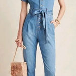 Anthropologie Pilcro Chambray Denim Puff Sleeve Jumpsuit Size 8 Photo 0