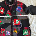 Vintage Christmas Cardigan Elbow Patch Black Plaid Patchwork M Studio Joy Size M Photo 7