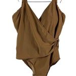 Shape Fx  Swim Plus 16W One Piece Swimsuit Brown Tummy Smoothing Faux Wrap Ruched Photo 0