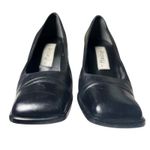 Black Leather Block Heel Pumps Cut Photo 3