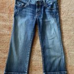 BKE Denim Lily Stretch Crop Jeans Size 28 Blue Mid Rise Flare Capri Photo 0