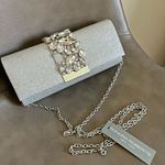 Sondra Roberts NWT  silver rhinestone glam mini clutch bag with chain formal Photo 2
