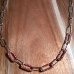 Red Austrian Crystal Paperclip Ion Plated Rose Gold Stainless Steel Necklace Photo 0