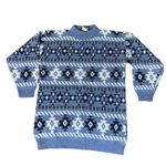 Vintage Dana Scott Blue & White Aztec Tribal Oversized Sweater Size M Photo 0