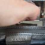 MICHAEL Michael Kors Metallic Grey Leather Top Handle Frame Clutch Gray Photo 4