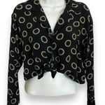 Betsey Johnson  Cropped Blouse Black Circle Pattern‎ Tie Front Rayon Size Medium Photo 0